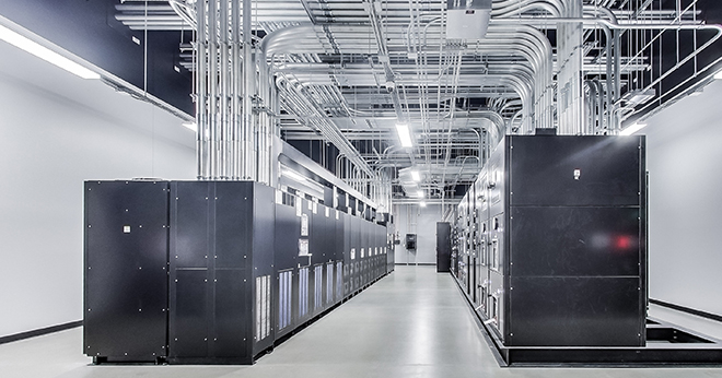 Electrical room in a STACK Infrastructure sustainable data center providing backup power.