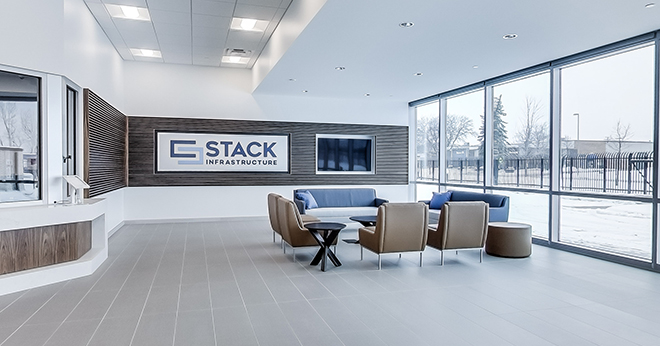 Front lobby of a STACK Infrastructure data center.