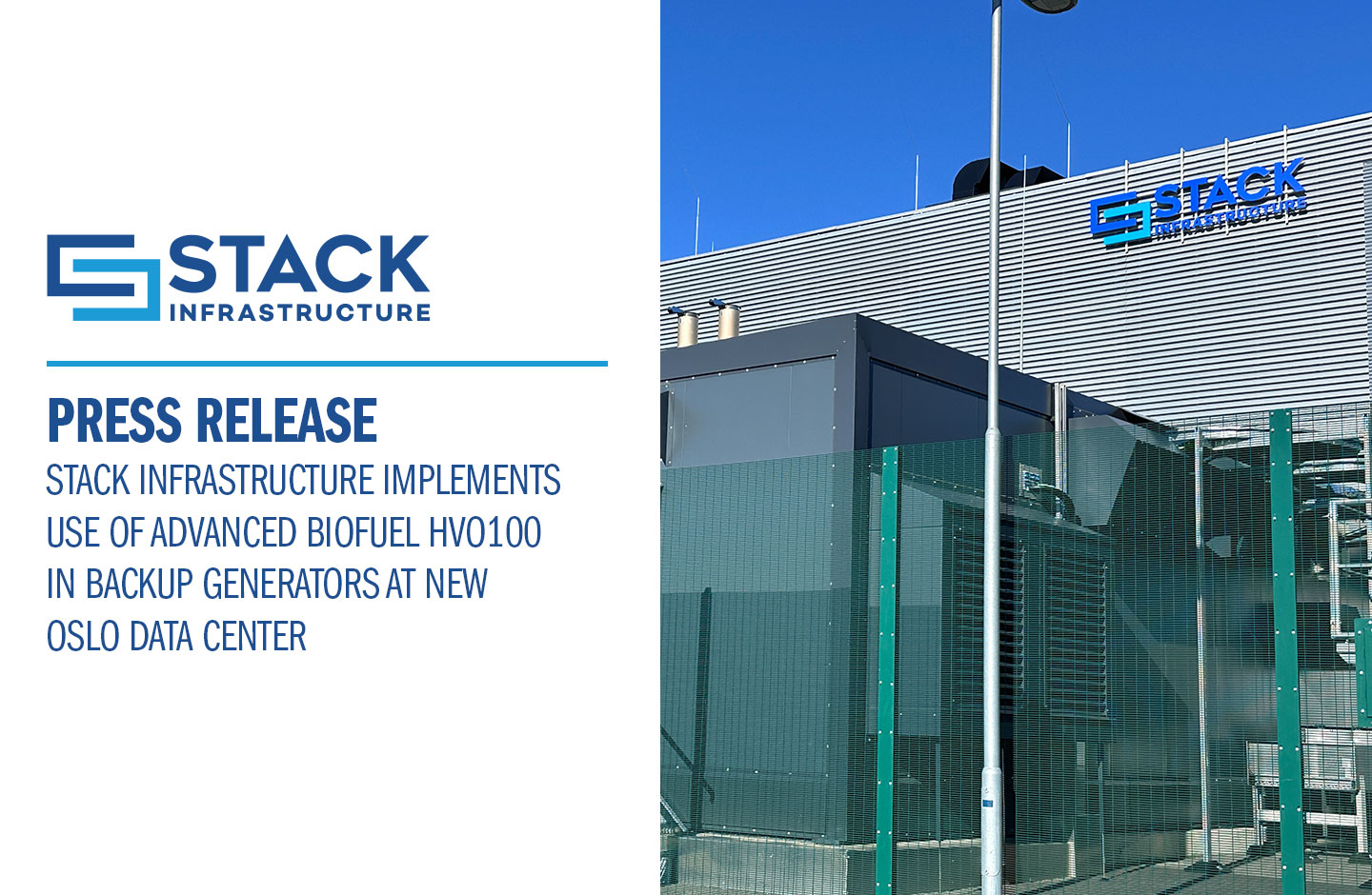 STACK Infrastructure implements use of advanced biofuel HVO100 in backup generators at new Oslo data center