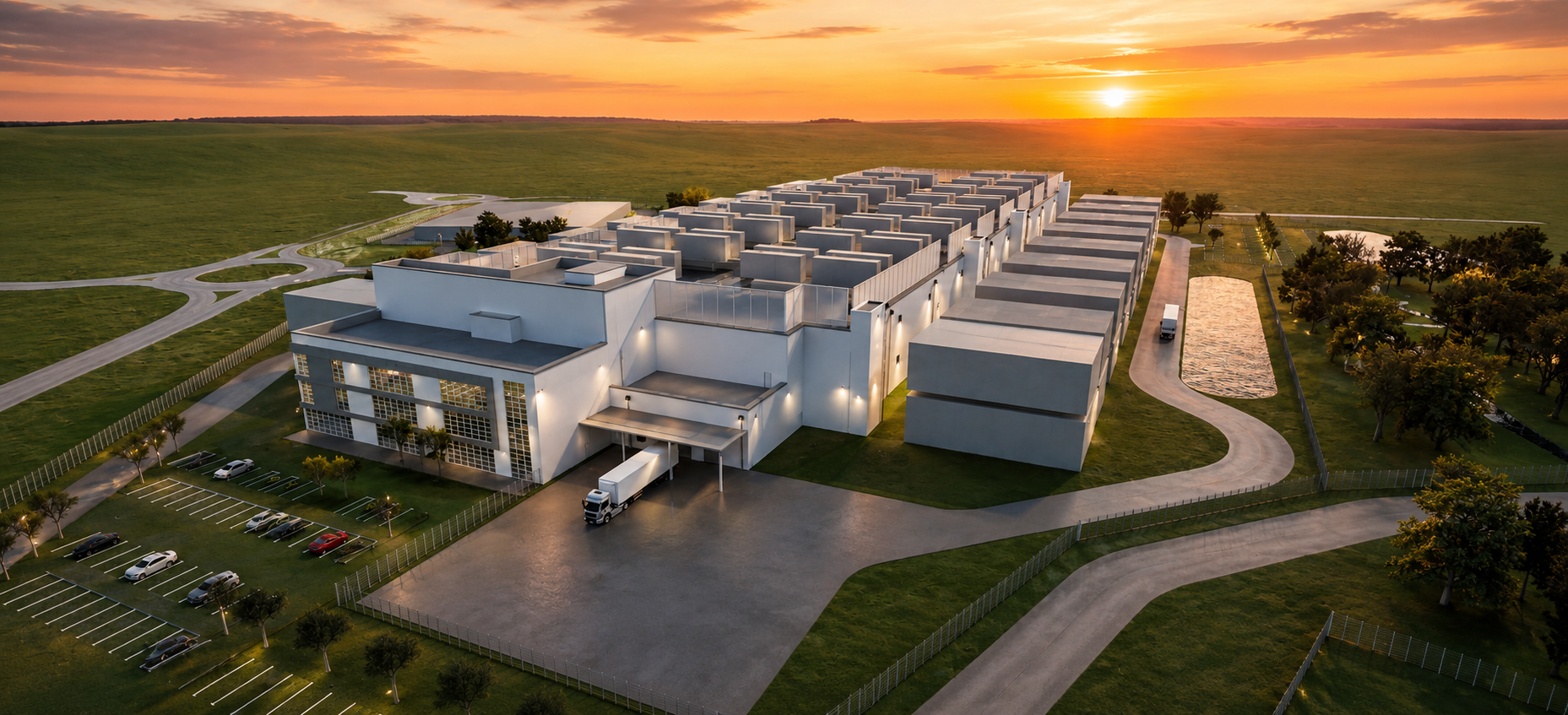 MIL11_Modern industrial campus at sunset